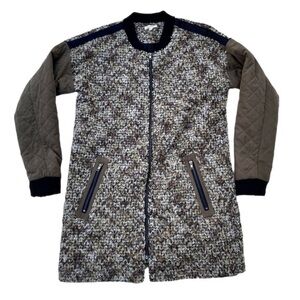 Mystree Knit Wool Blend Quilted Sleeve Long Zip Up Coat